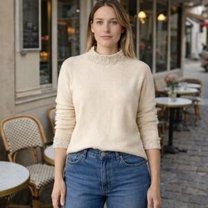 Cache‎ Pearl Embellished Mock Neck Sweater - Ladies M